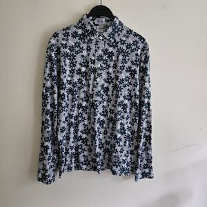 Vintage Leon Levin Women's Polo Shirt M Long Sleeve Cotton Blend Floral Bro4